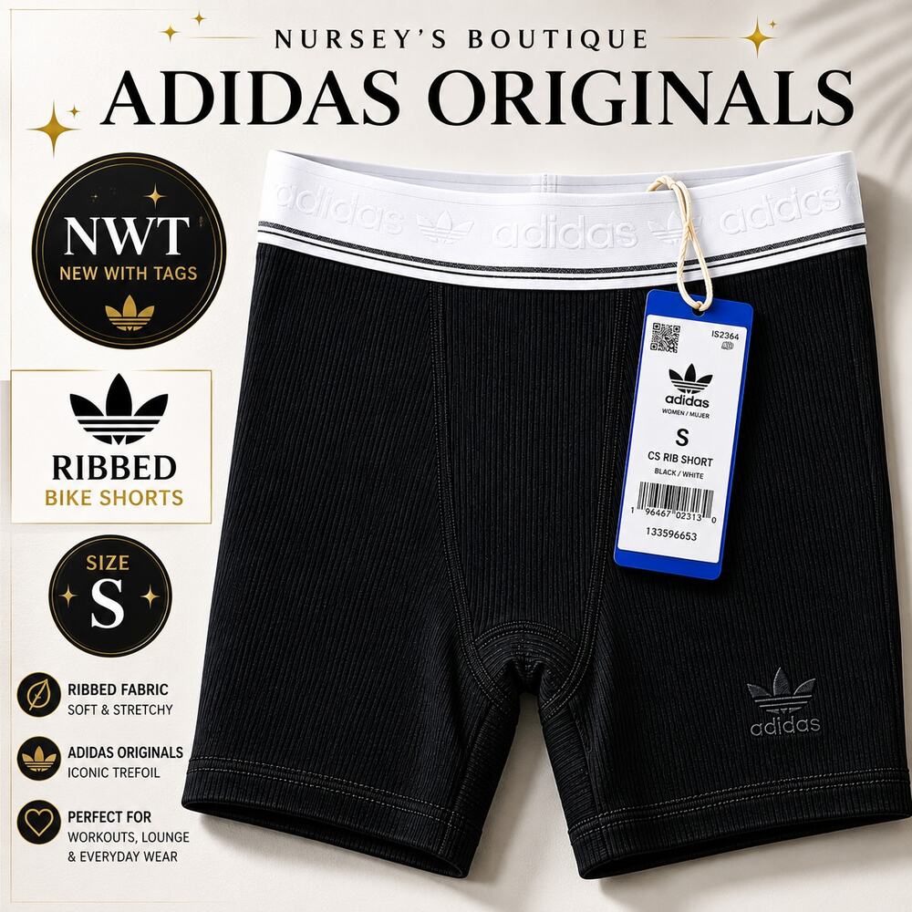 Adidas Originals Ribbed Bike Shorts Black White Logo Waistband NWT S